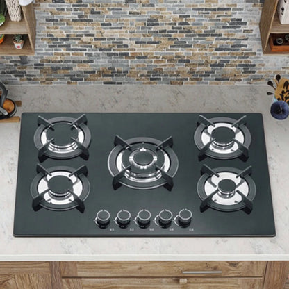 Built-In 5-Burner Multi-Head Gas Stove Tempered Glass Panel LPG/Natural Gas Battery Hotel Home Use Electronic Ignition