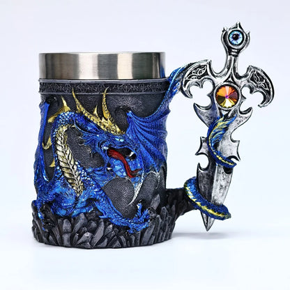 Medieval Dragon Sword Coffee Mug Stainless Steel Resin Insert Beer Mugs Steins Tankard Dragon Themed Party Decor Friends Gift