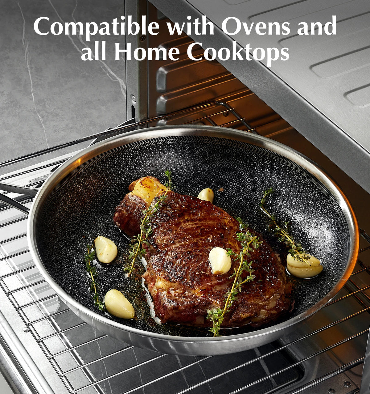 KOCH SYSTEME CS Hybrid Nonstick Stainless Steel Pan, 10 Inch Tri-Ply Stainless Steel Frying Pan with Honeycomb Interior