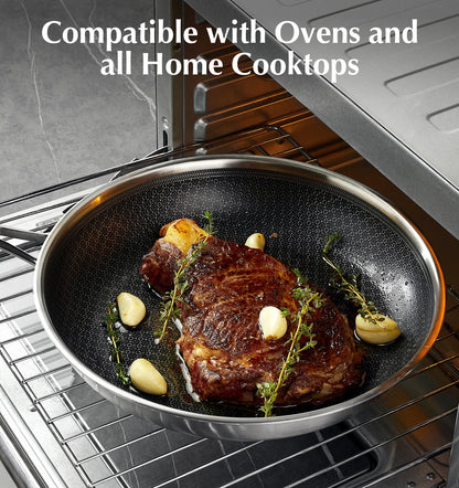 KOCH SYSTEME CS Hybrid Nonstick Stainless Steel Pan, 10 Inch Tri-Ply Stainless Steel Frying Pan with Honeycomb Interior