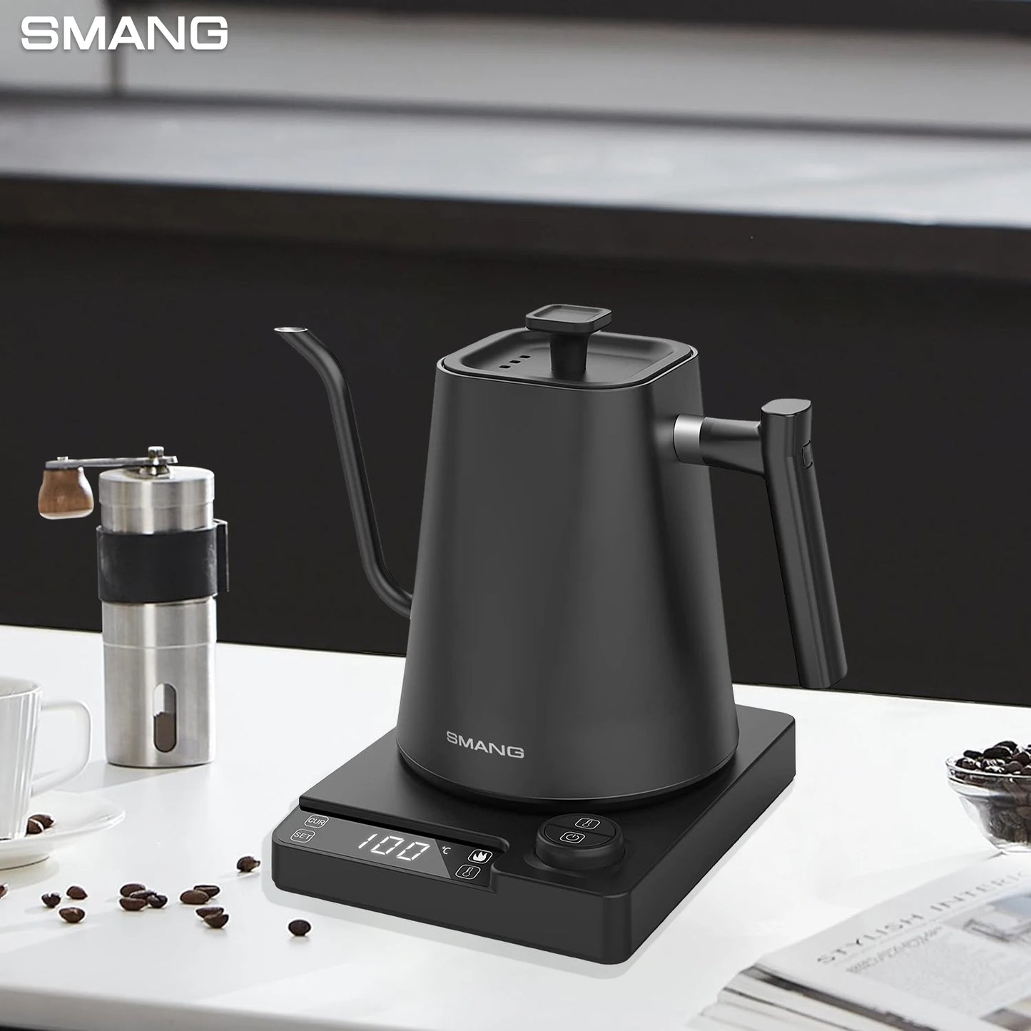 SMANG 1200W Gooseneck Electric Kettle 1L Temperature Control Coffee Kettle Pour Over Coffee Kettle Rapid Heating Kettle
