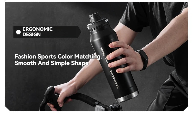 1L Insulated Cold Water Bottle Thermos Stainless Steel Tumbler Qutdoor Sports Handle Vacuum Flasks Double Wall Cup