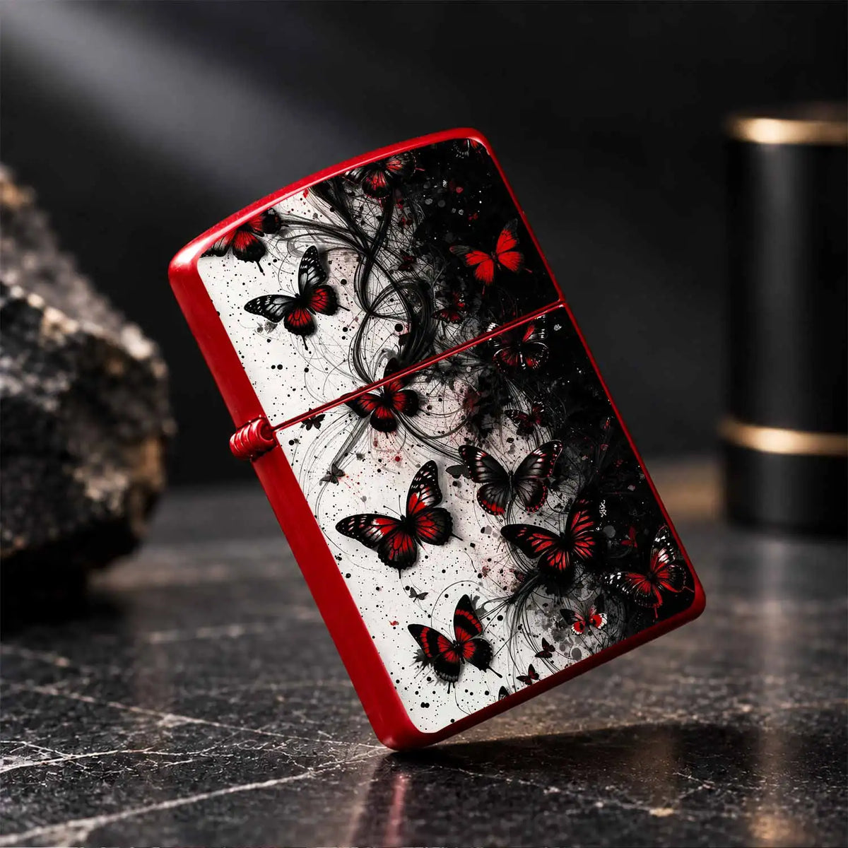 Exquisite Portable Igniter With Striking Red Black Dance Art Pattern, Stylish Atmospheric Practical Item For Daily Outdoor Camping Gathering Scenarios, Creative Premium Gift Choice With Distinct Unique Aesthetic A Humorous An