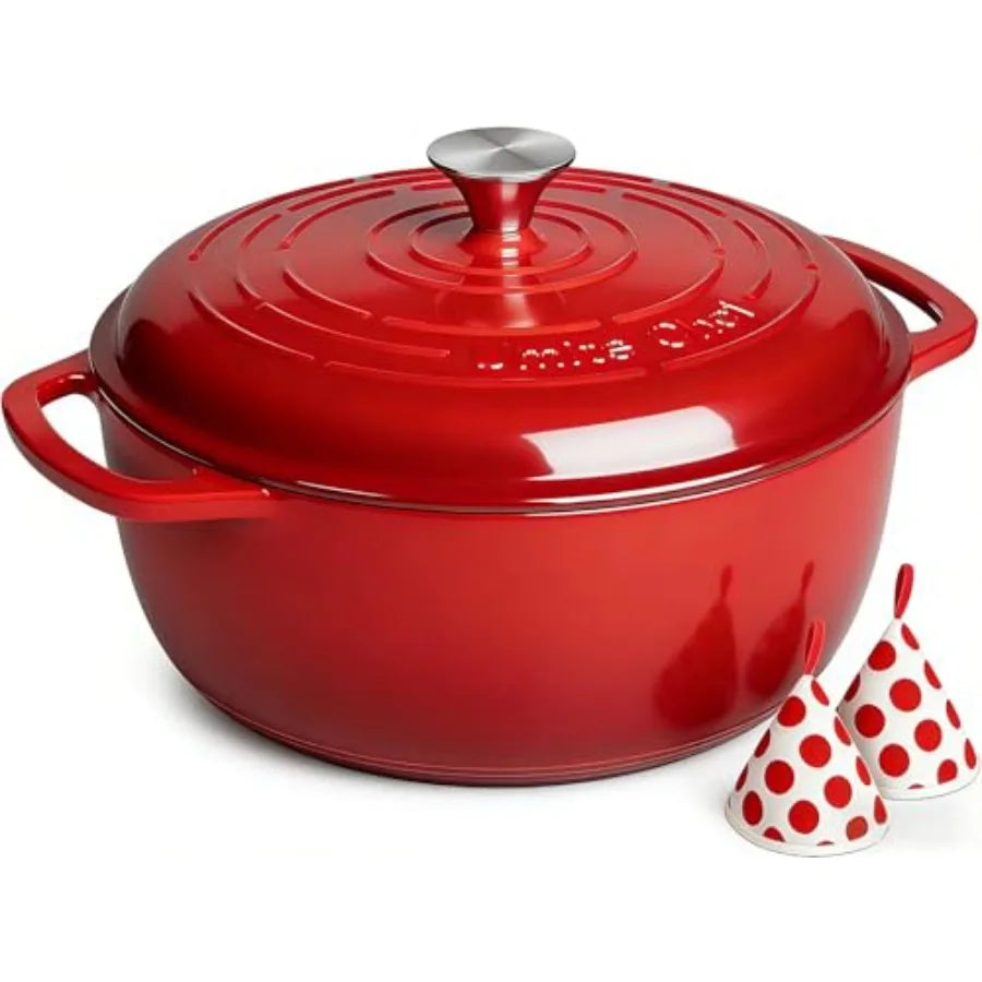 6QT Enameled Cast Iron Dutch Oven with Lid, Versatile Heavy-Duty Cookware Pot for Baking Bread, Braising, Soups and Stews, Oven