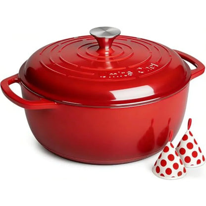6QT Enameled Cast Iron Dutch Oven with Lid, Versatile Heavy-Duty Cookware Pot for Baking Bread, Braising, Soups and Stews, Oven