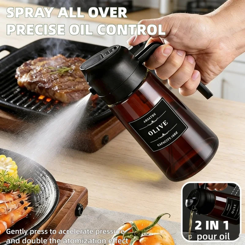 2-in-1 16oz 470ml Brown Glass Oil Sprayer Leakproof Eco-Friendly Olive Oil Dispenser Perfect for Cooking BBQ Grill Air Fryer
