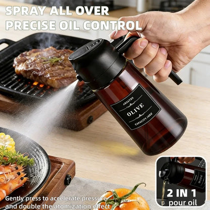2-in-1 16oz 470ml Brown Glass Oil Sprayer Leakproof Eco-Friendly Olive Oil Dispenser Perfect for Cooking BBQ Grill Air Fryer