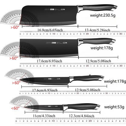 6pcs Kitchen Knife Set with Knife Holder High-grade Black Steel Knife Set Gift Knife Stainless Steel Kitchen Utensils Household