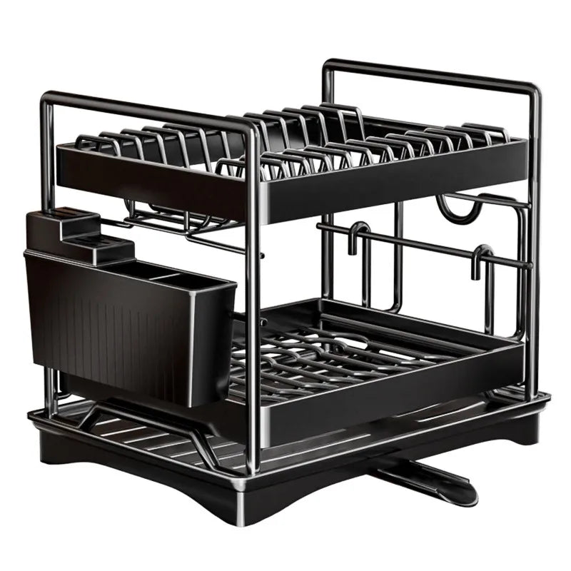 Dish Drying Rack 2-Tier Compact Kitchen Dish Rack Drainboard Set Large Rust-Proof Dish Drainer with Utensil Holder Kitchen Racks