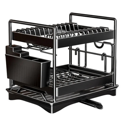 Dish Drying Rack 2-Tier Compact Kitchen Dish Rack Drainboard Set Large Rust-Proof Dish Drainer with Utensil Holder Kitchen Racks