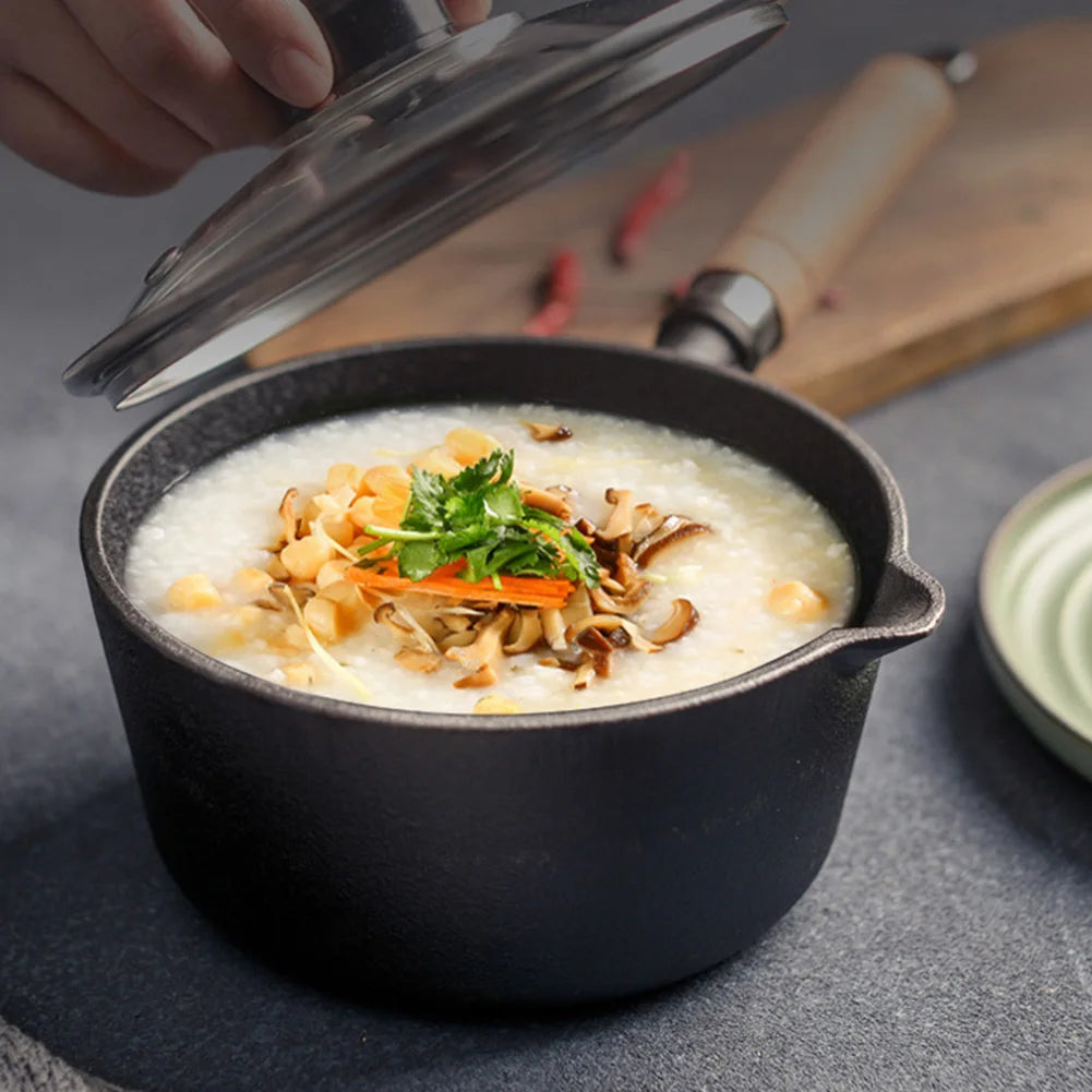 Cast Iron Milk Pan with Pour Spout Non-Stick Hot Oil Pan Butter Melting Pot Cooking Saucepan for Pouring Oil Milk Heating Frying