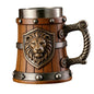 Medieval Lion Head Beer Mug Retro Wooden Look Tankard 304 Stainless Steel Inner Cup Vintage Gothic Stein Cup Gift for Men Father