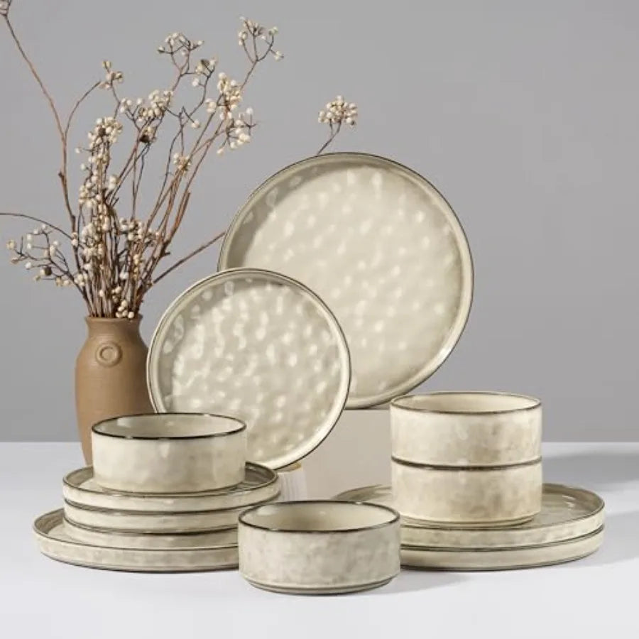 Dinnerware Sets 12-Piece Plates and Bowls Set Stoneware Dish Set for 4 Ceramic Dinnerware for Home Restaurant Chip and Scratch