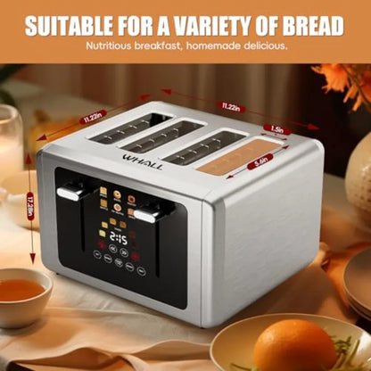 4-Slice Smart Toaster with Touchscreen and Extra-Wide Slots Dual Independent Control 6 Browning Levels 6 Bread Types Memory Fun