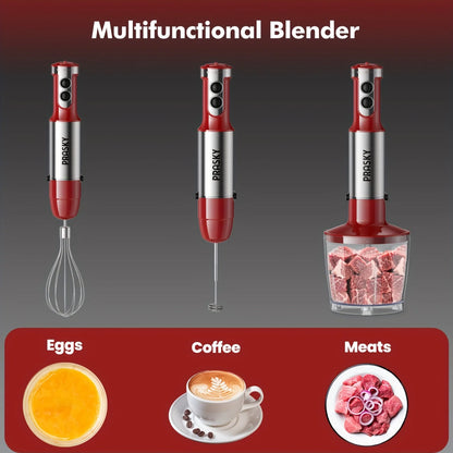 PRASKY 5-in-1 Handheld Immersion Blender with High Power Motor & Multi-Attachment System - Powerful Motor, Whisk, Meat Chopper