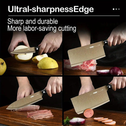 4-piece Commercial wood grain Titanium kitchen knife set, sharp meat cutter, multi-purpose slslice knife, chef BBQ knife se