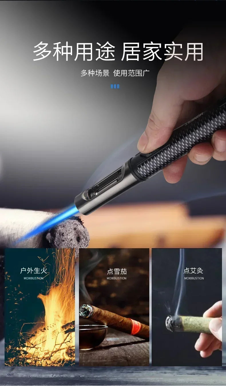 HONEST Metal Windproof Jet Blue Flame Butane Gas Lighter Visible Gas Window Outdoor Camping BBQ Kitchen Cigar Lighters Smoking