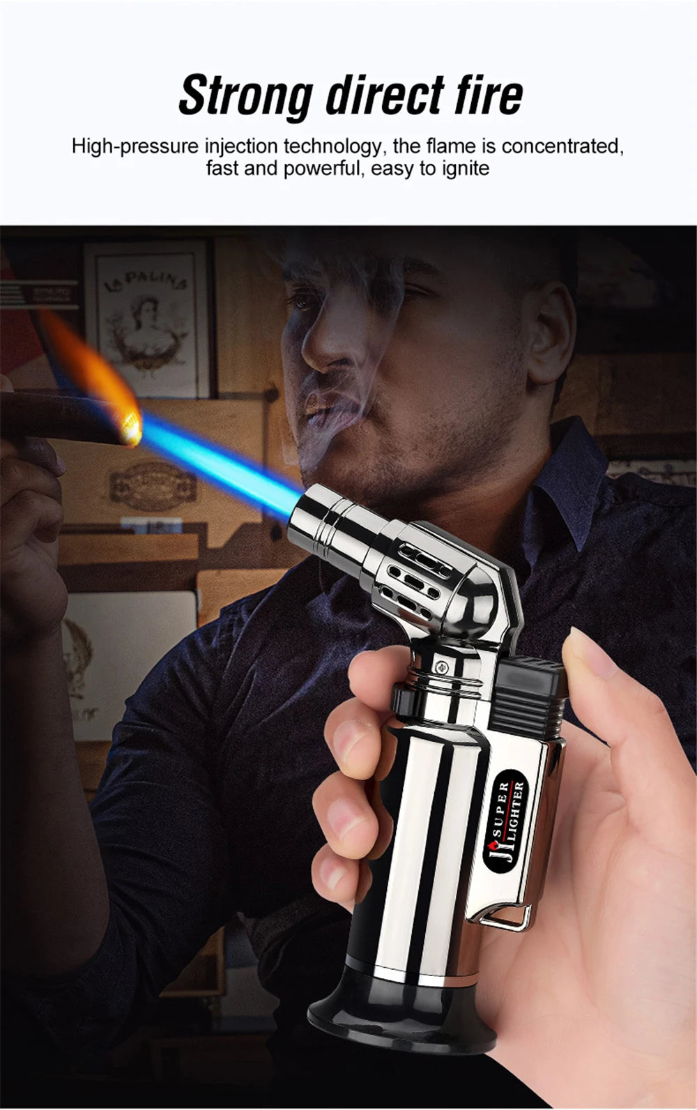 Metal Windproof Turbo Gas Lighters Welding Torch Kitchen Cooking Adjustable Flame Powerful Spray Gun Cigar Lighter For Men Gifts