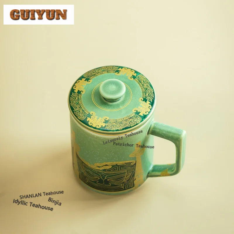 350ml Sanxingdui Standing Figure Cultural Creative Filter Tea Separator Cup Zen Tea Mug With Infuser Tea Maker Office Water Cup