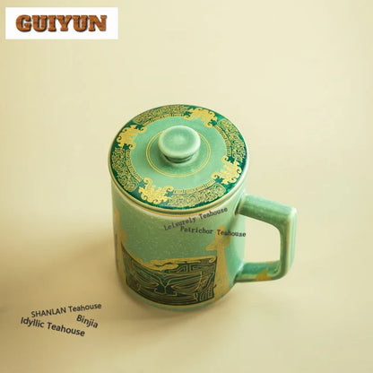 350ml Sanxingdui Standing Figure Cultural Creative Filter Tea Separator Cup Zen Tea Mug With Infuser Tea Maker Office Water Cup