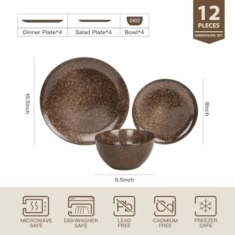 Plates and Bowls Sets 12 Pieces Dinnerware Sets for Kitchen Reactive Glaze Dishes Set for 4 Dishwasher and Microwave Safe Serie