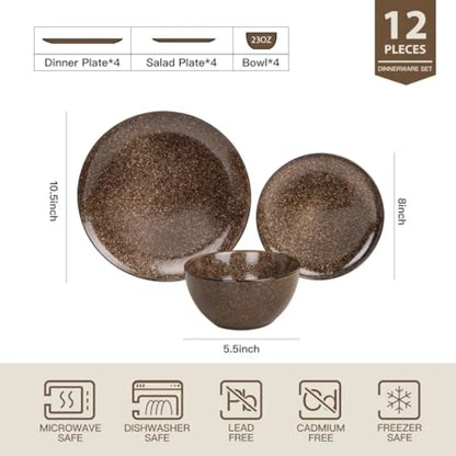 Plates and Bowls Sets 12 Pieces Dinnerware Sets for Kitchen Reactive Glaze Dishes Set for 4 Dishwasher and Microwave Safe Serie