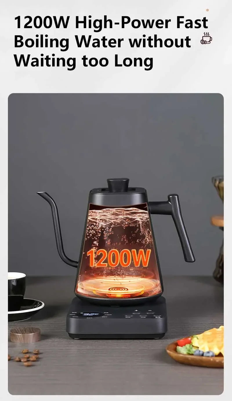 Household Premium Electric Kettle 1L 110V/220V 1200W 304SS Liner Swan Neck 90° Pour Smart Display Auto Power Off Home Coffee Tea