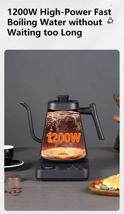 Household Premium Electric Kettle 1L 110V/220V 1200W 304SS Liner Swan Neck 90° Pour Smart Display Auto Power Off Home Coffee Tea