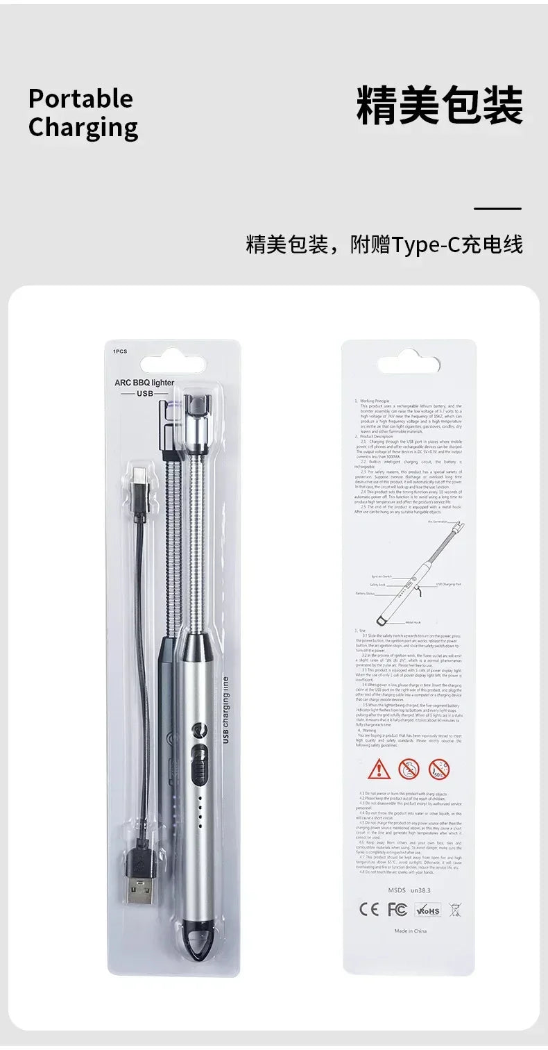 Type-C Rechargeable Kitchen Artifact Portable Smart Pulse Igniter Household Gas Stove Long Handle Electronic Lighter Wholesale