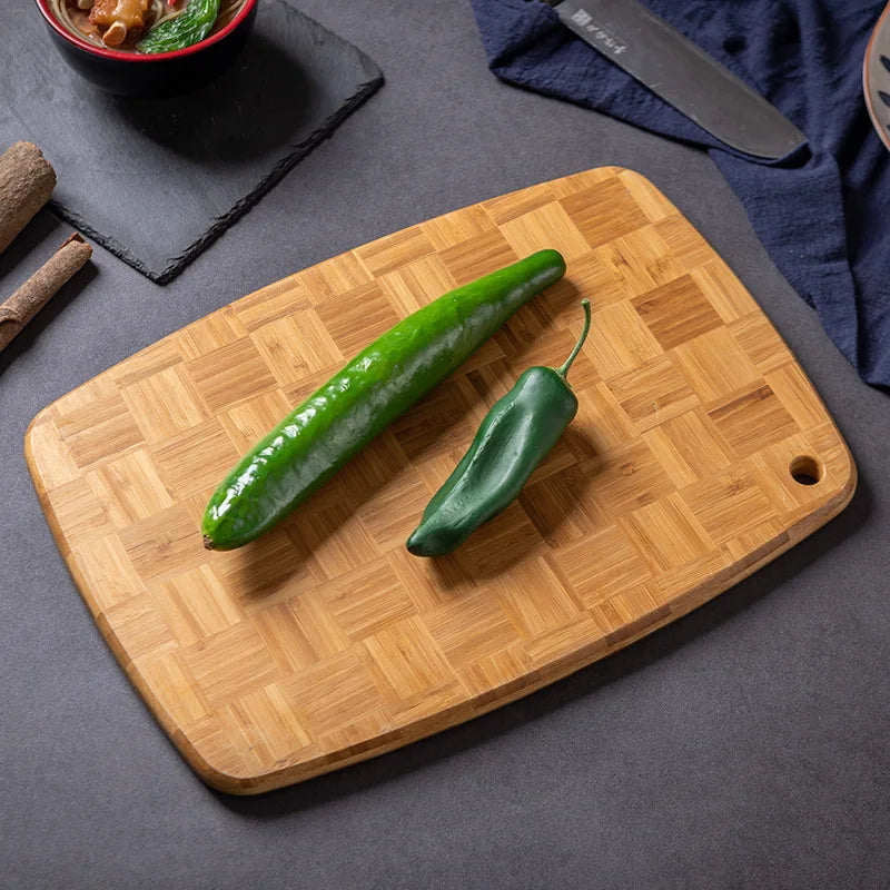 Checkerboard Moso Bamboo Cutting Board, Bamboo Chopping Board with Juice Groove & Hanging Carry Hole, Portable Fruit Vegetable