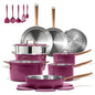 24pcs Tri-Ply Stainless Steel Cookware Set Pots and Pans for Induction Cooking Non-Toxic Outer Ceramic Layer Violet Purple