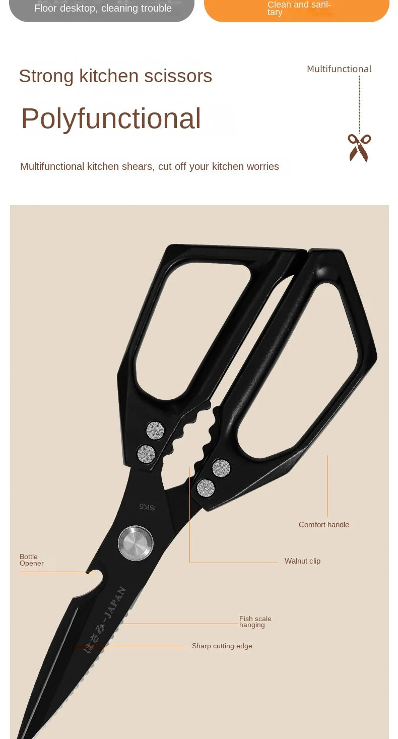 Japanese SK5 Kitchen Shears | Heavy-Duty Poultry Scissors for Bones | Multi-Purpose Stainless Steel Cutting Tool