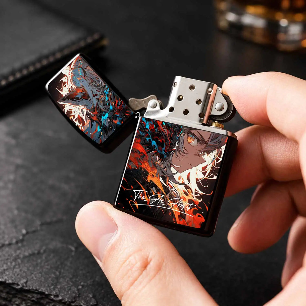 Anime Style Flame Shadow Cat Ear Art Lighter, Aesthetic Graffiti Cool Portable Igniter, Multi-Scenario Daily Outdoor Use Ideal, Exquisite Unique Collectible Gift For Art Lovers And Friends For All Occasions A Humorous And Int