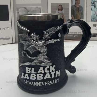 2025 New Black Sabbath 57th Anniversary Commemorative Mug Stainless Steel Heavy metal style mug Bar Drinking Ornaments Male Gift