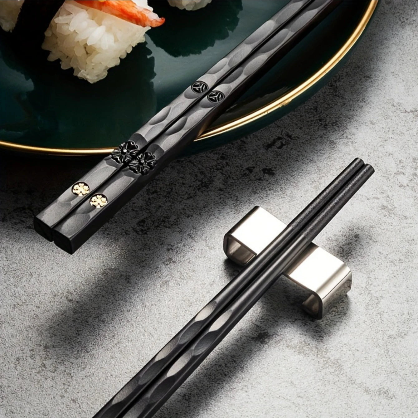 Modern Alloy Chopsticks Set of 8,Non-Slip Tips & Dishwasher Safe, Healthy Alternative to Wood,Upgraded Kitchen Dining Essentials