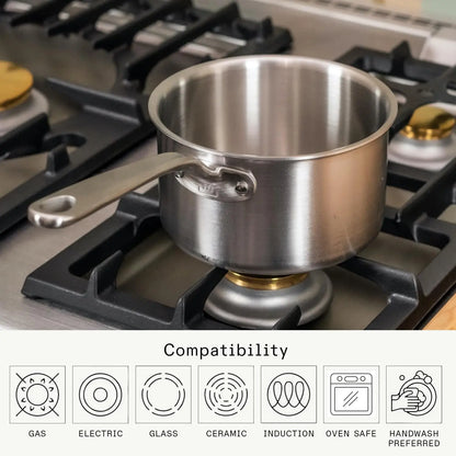 4 Quart Stainless Steel Saucepan with Lid, 5 Ply Clad, Induction Compatible, Crafted in Italy
