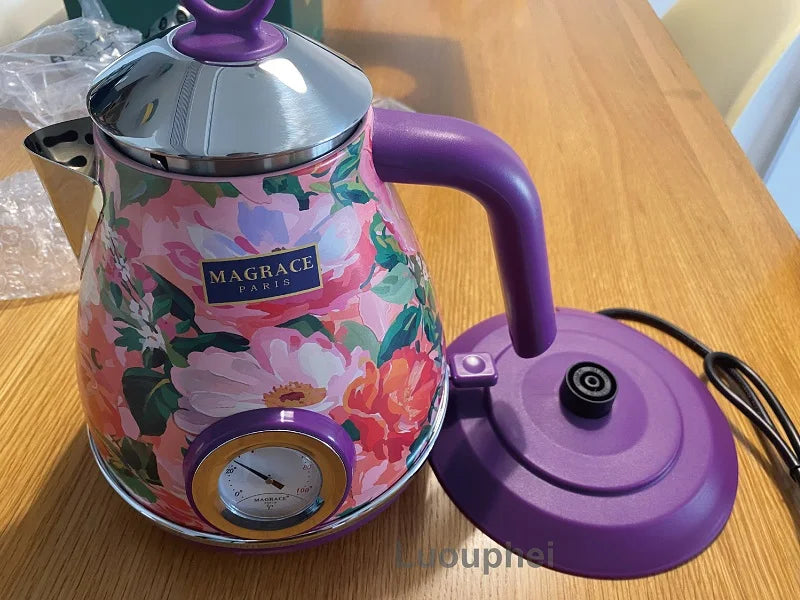 1.7L Retro Electric Kettle 1850W Home Boiling Kettle With Temperature Display Automatic Power Off 304 Stainless Steel Teapot