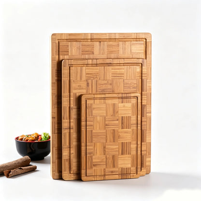 Checkerboard Moso Bamboo Cutting Board, Bamboo Chopping Board with Juice Groove & Hanging Carry Hole, Portable Fruit Vegetable