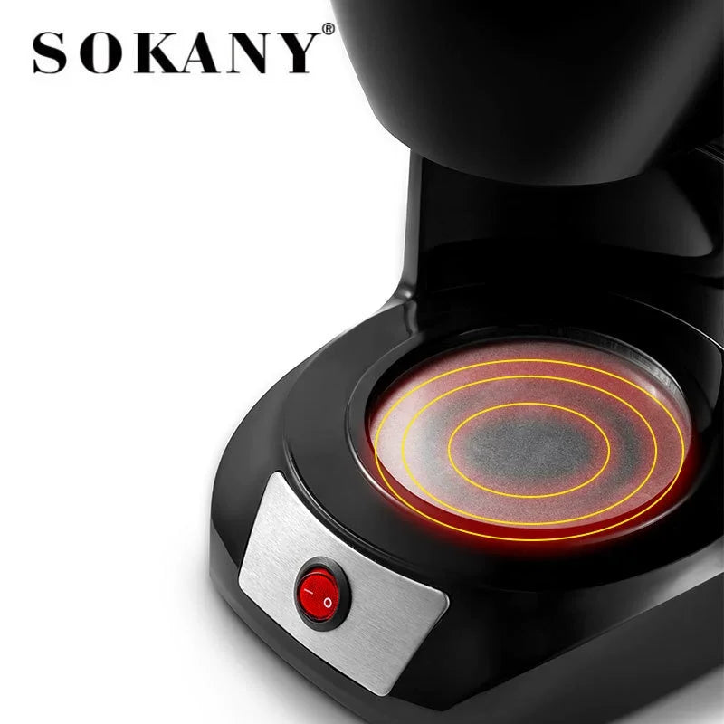 SOKANY Drip Coffee Maker 6‑Cup Automatic Coffee Machine with Glass Carafe Keep‑Warm Plate for Home Office Use SK‑124