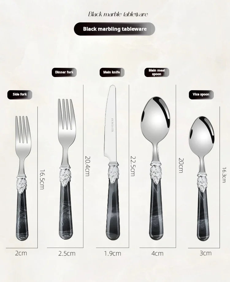 20/30pcs Flatware Set Stainless Steel Plastics Marbling Handle Cutlery Tableware Knife Fork Spoon Dishwasher Safe Dinnerware