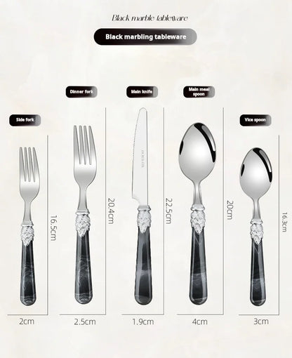 20/30pcs Flatware Set Stainless Steel Plastics Marbling Handle Cutlery Tableware Knife Fork Spoon Dishwasher Safe Dinnerware