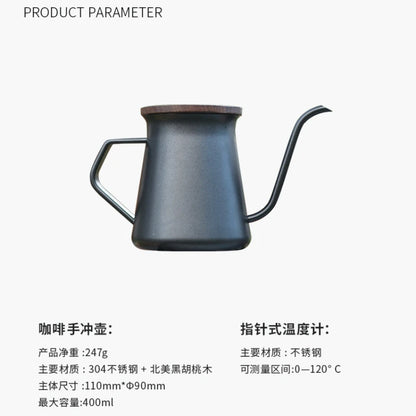 304 Fine Mouth Stainless Steel Coffee Hand Brewer, Western Style Coffee Pot, Home Coffee Utensils with Lid,Office Tea Maker