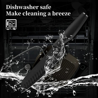 15 Pieces Kitchen Knife Set Stainless Steel Knife Slip Handle with Scissors Sharpener Cutting All-Round