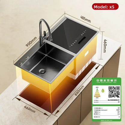 Integrated Sink Dishwasher Built in Disinfection Cabinet Large Capacity Fully Automatic Home Ultrasonic Cleaning EU US UK Plug