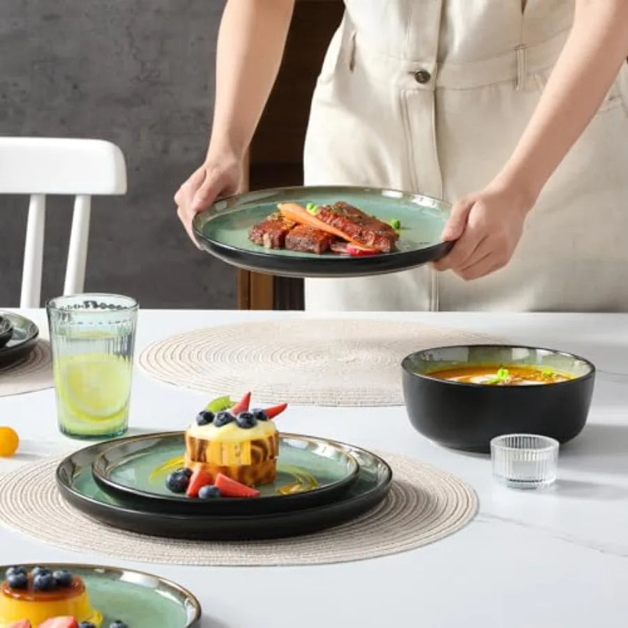 Plates and Bowls Sets 24 Pieces Stoneware Dinnerware Sets for 8 Kitchen Dish Set Microwave and Dishwasher Safe Ceramic Dishware