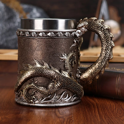 600ML Golden Copper Dragon Beer Resin Tankard 304 Stainless Steel  Medieval Tea Cup Coffee Beer Mug Copper Color New Party Bar
