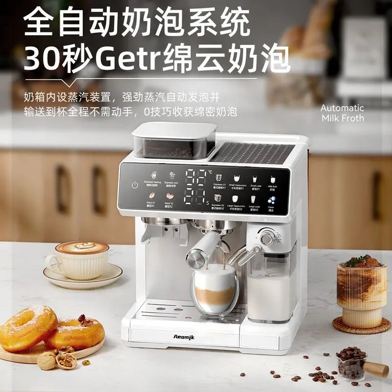Semi-Automatic Italian Coffee Machine for Home, All-in-One Grinder & Auto Milk Frother, One-Click Self-Cleaning 20Bar Extraction