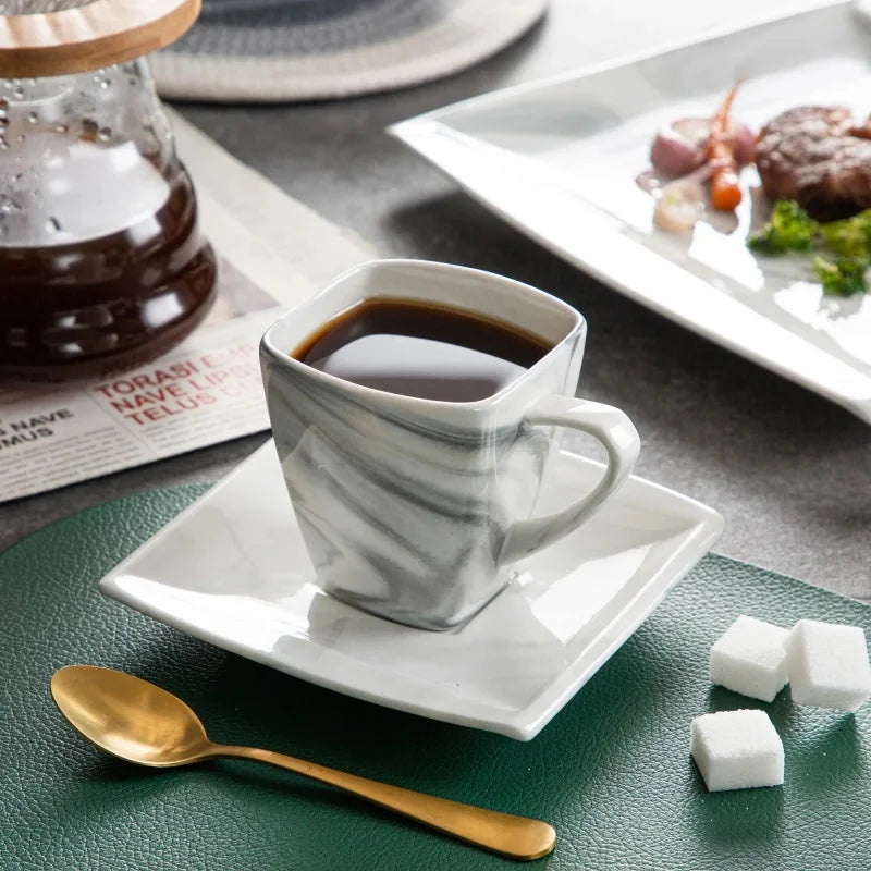 30PCS Marble Grey Porcelain Tableware Dinnerware Set with 6PCS Dessert/Soup/Dinner Plate/Cup/Saucer,Plates and Bowls Sets,FLORA