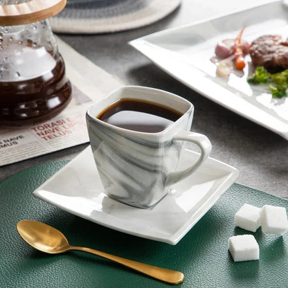 30PCS Marble Grey Porcelain Tableware Dinnerware Set with 6PCS Dessert/Soup/Dinner Plate/Cup/Saucer,Plates and Bowls Sets,FLORA