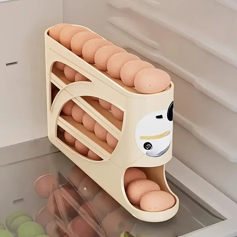 3 Tier Egg Storage Box Rolling Design Large Capacity Anti-Drop Antibacterial Organizer Rack Refrigerator Holder